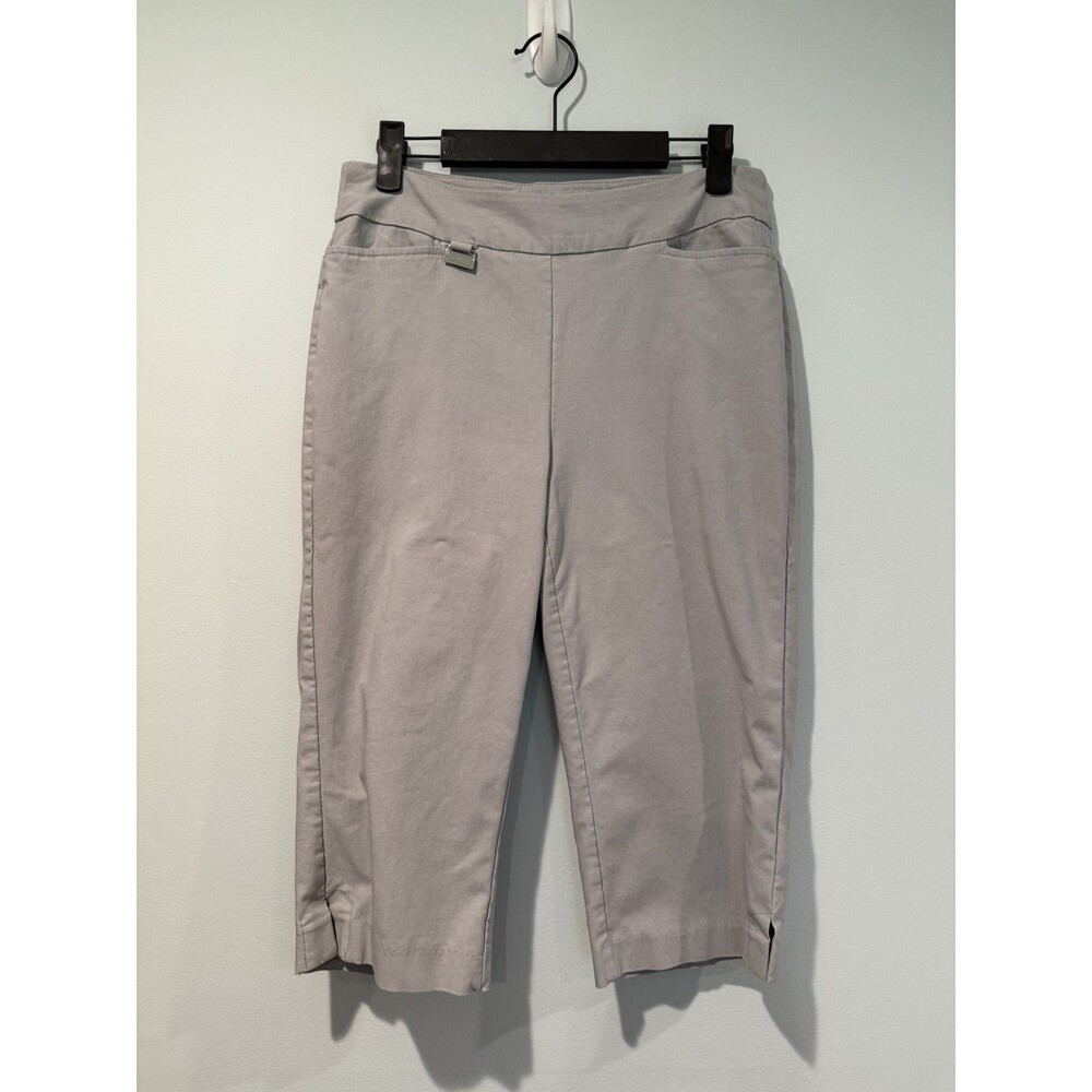 Patchington Pull On Capri Pants Women 8 Grey Stretch Pockets Travel Work Minimal